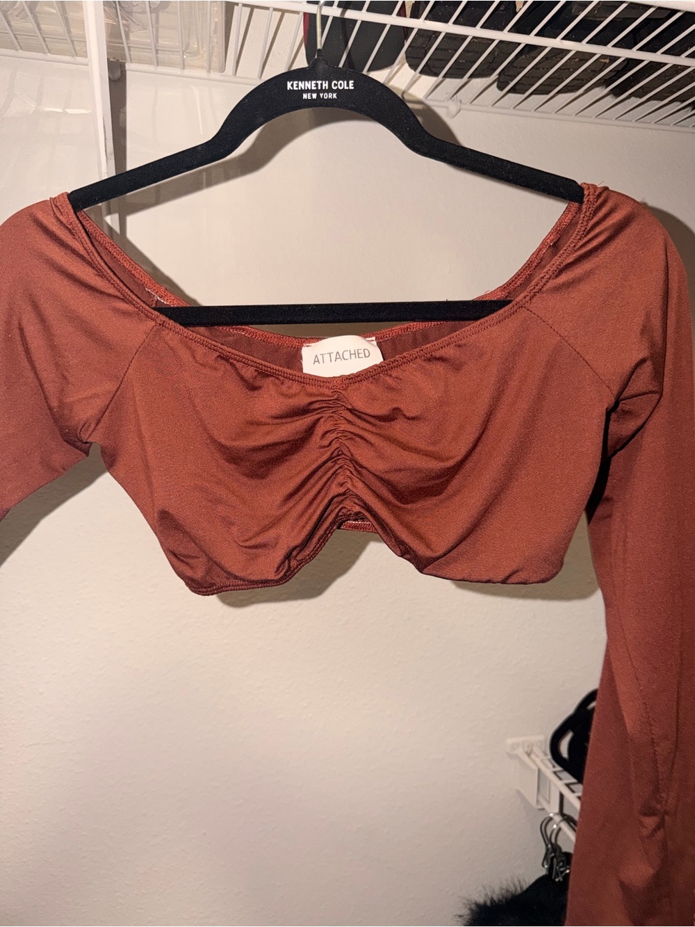 Women's Rust Long-Sleeve Ruched Crop Top